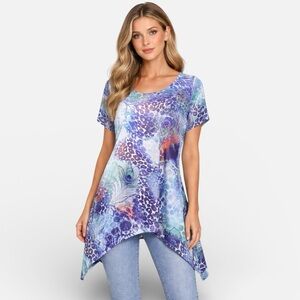 CREATION Geometric “Shark Bite” Hemline in Blue Green Purple Size Medium